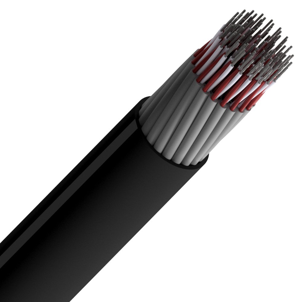 Multicabos Multilink com vários condutores internos e revestimento preto, ideais para áudio profissional e instalações de palco.