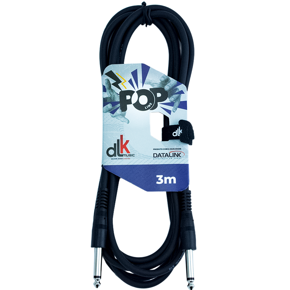 Dois cabos pretos com conectores P10 metálicos nas extremidades, usados para ligação de instrumentos musicais profissionais.