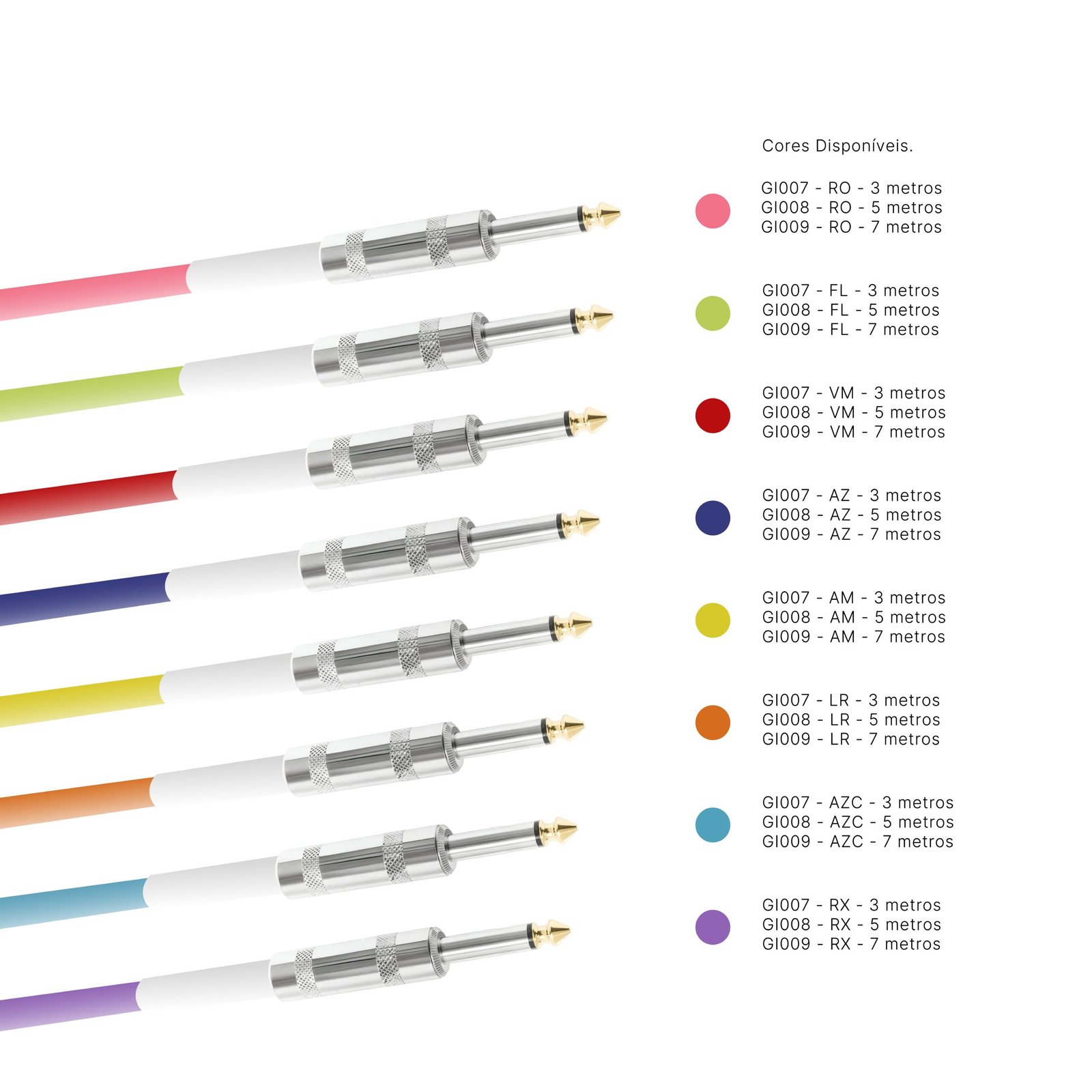 Dois cabos DLK Music para instrumentos com conectores P10 metálicos, um reto e outro em ângulo, acabamento vermelho.