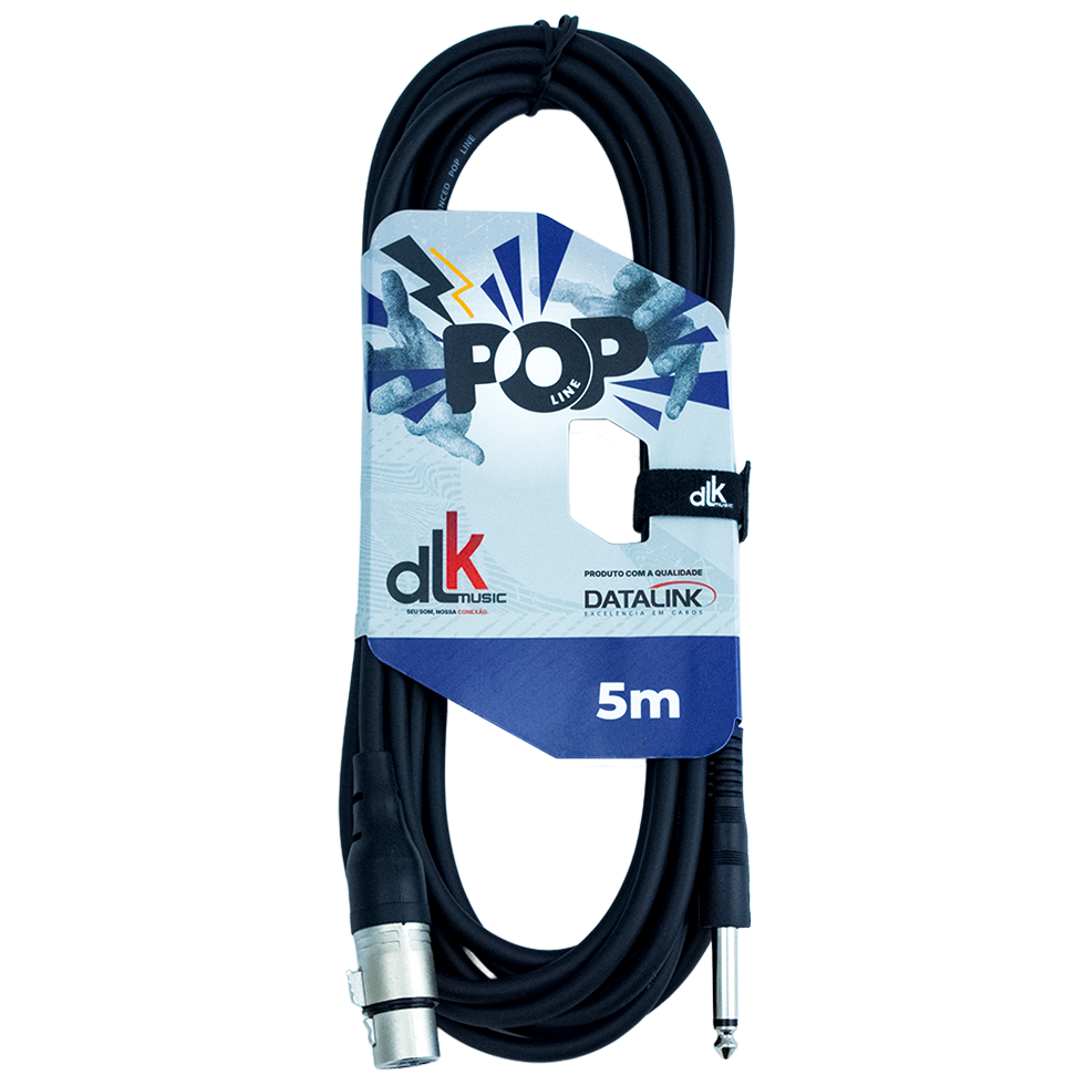 Cabo POP Line para microfone com conectores XLR metálicos e 3 metros, indicado para estudo, ensaios e uso musical básico.